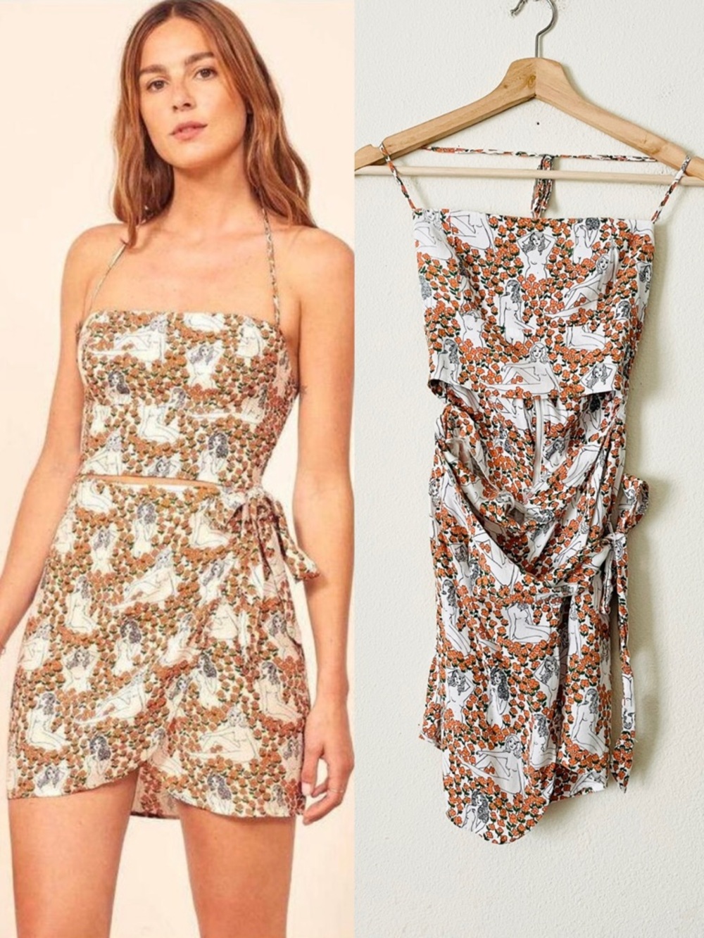 Reformation SIZE 2 Coconut cutout mini wrap dress in Nymph floral print